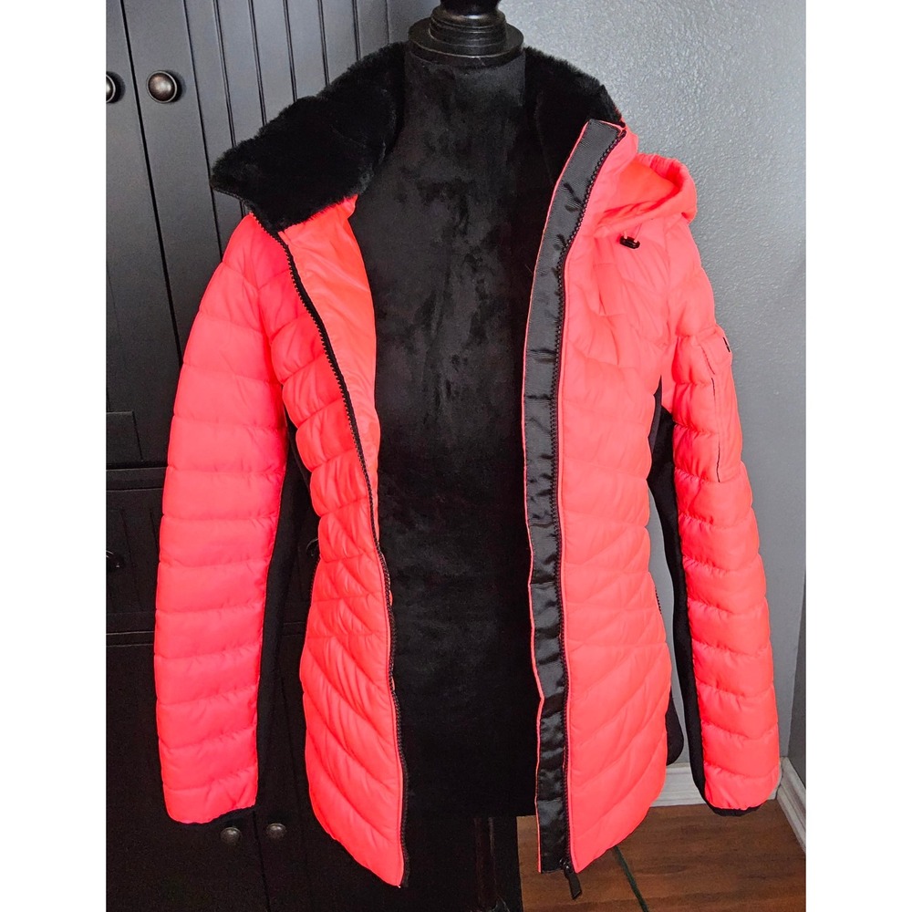 Calvin Klein Performance Puffer Jacket Womens Small Pink Hooded Mixed Media - Picture 3 of 12